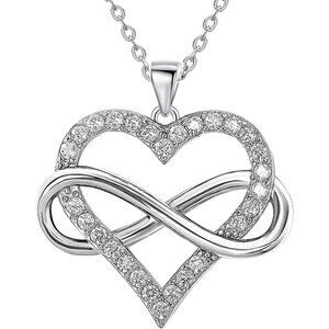 Women's Love Infinity Heart Pendant Zirconia Silver Beautiful Heart Necklace